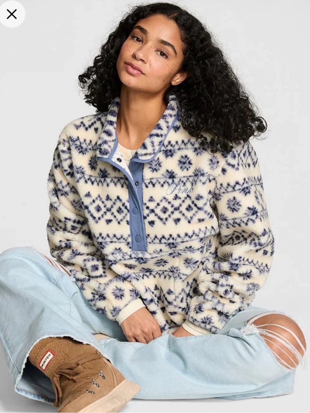 PINK Victoria’s Secret Cozy Fair Isle Plush Teddy Fleece Pullover